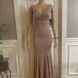 Women’s junior brown lace sequins maxi length bodycon mermaid dress size (S)